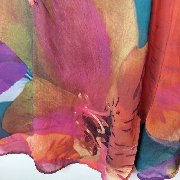 Covington Floral Blouse Tab Sleeve Sheer Watercolor Art to Wear - Picture 5 of 9